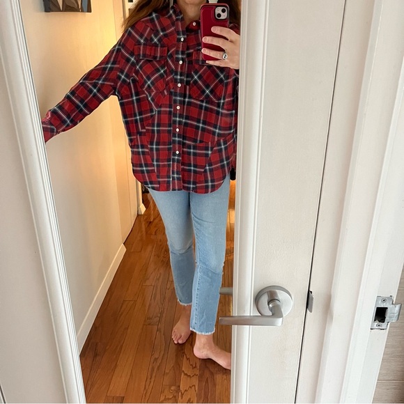 R13 Tops - R13 Patched Shirt Plaid Japanese Cotton Oversized drop shoulder red black xs